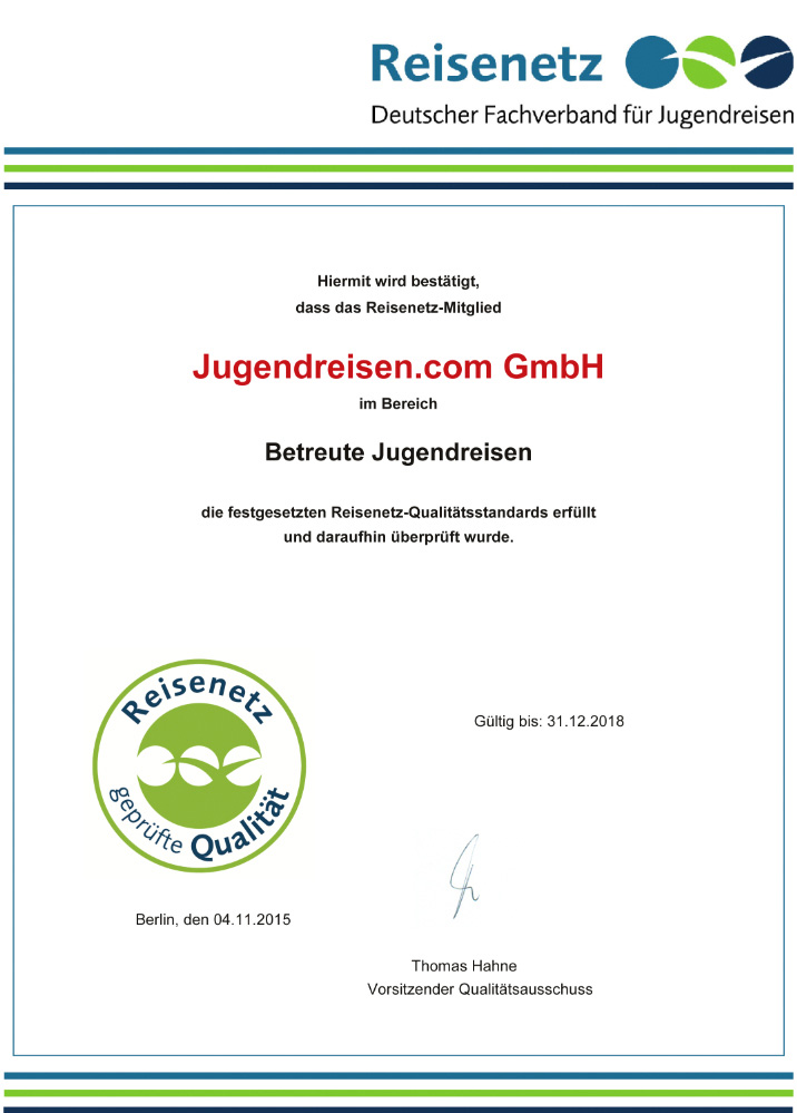 Jugendreisen.com ist zertifiziertes Reisenetz Mitglied